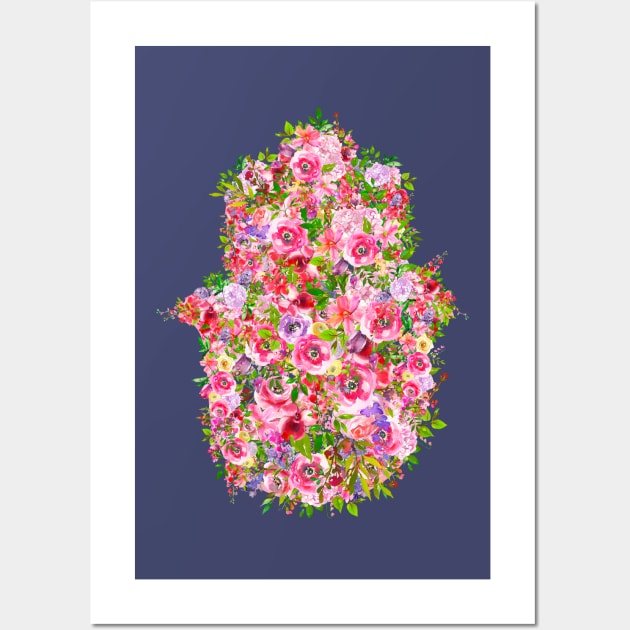 Colorful Flowers-Filled Hamsa Amulet Wall Art by JMM Designs